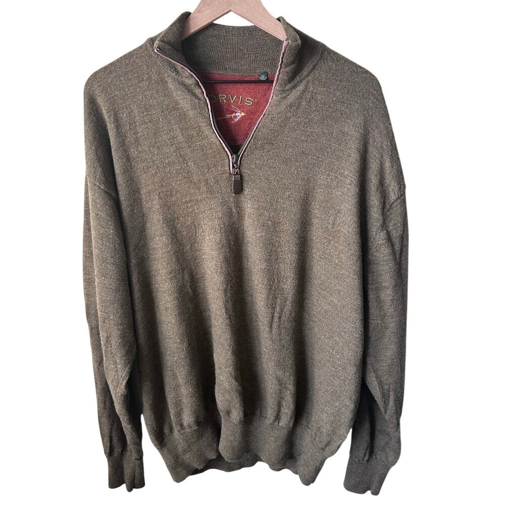 Orvis Brown 100% Wool Quarter-Zip Pullover Sweater Size XXL